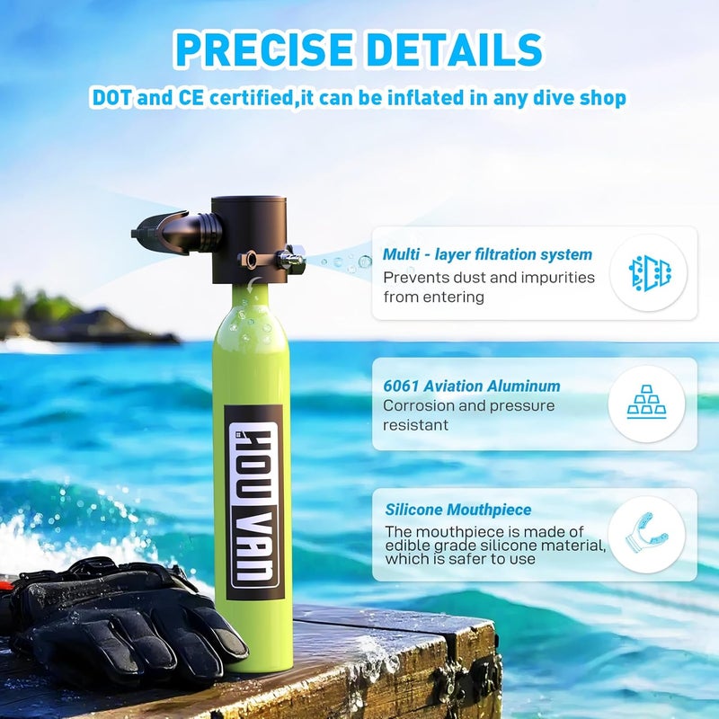 HOUVAN Store Mini Scuba Tank 0.5L Capacity Inflatable Diving Tank DOT Certified Up to 10 Minutes of Underwater Breathing Portable Scuba Tank up to 33feet for Underwater Work/Underwater Recreation - Image 2